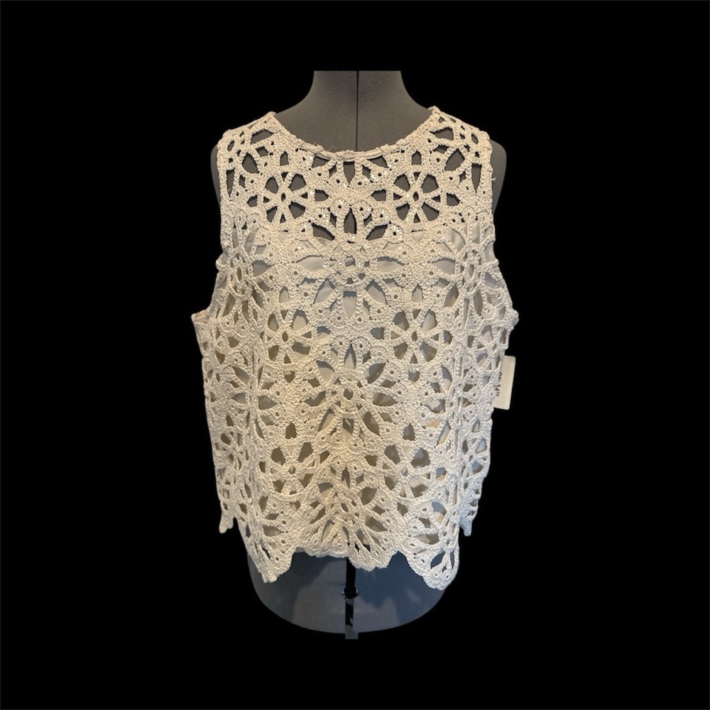 ON-34th Women's Sequin Crochet Scallop-Hem Tank  NWT Size XL‎ 100205390MS